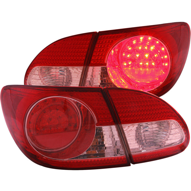 ANZO 2003-2008 Toyota Corolla LED Tail Light Assembly Pair - Red and Clear Lens, Easy Plug-and-Play Installation