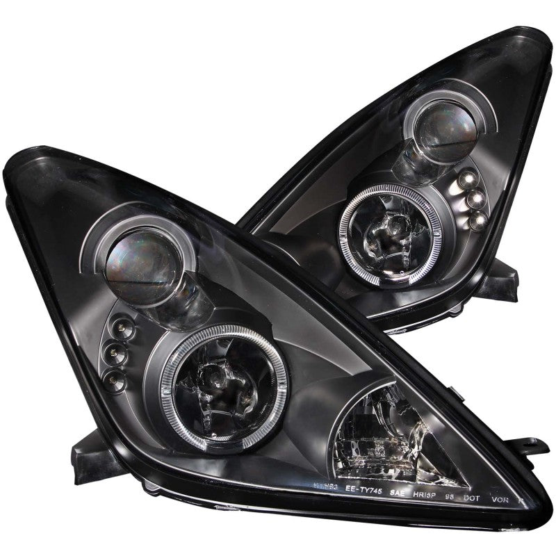 ANZO 2000-2005 Toyota Celica Projector Headlights with Halo, Black Housing, Clear Lens, Pair