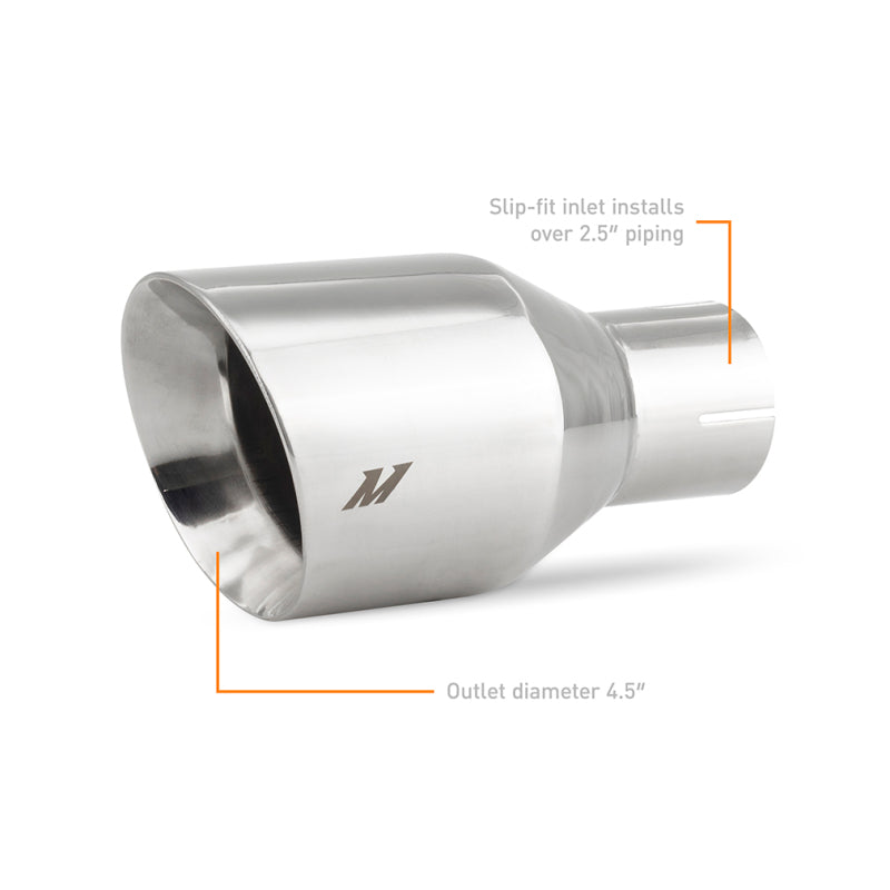 Mishimoto Clamp-On Double-Wall Exhaust Tip, 2.5-Inch Inlet, 4.5-Inch Slash-Cut Outlet, Polished - MMEXH-TIP-DW25P