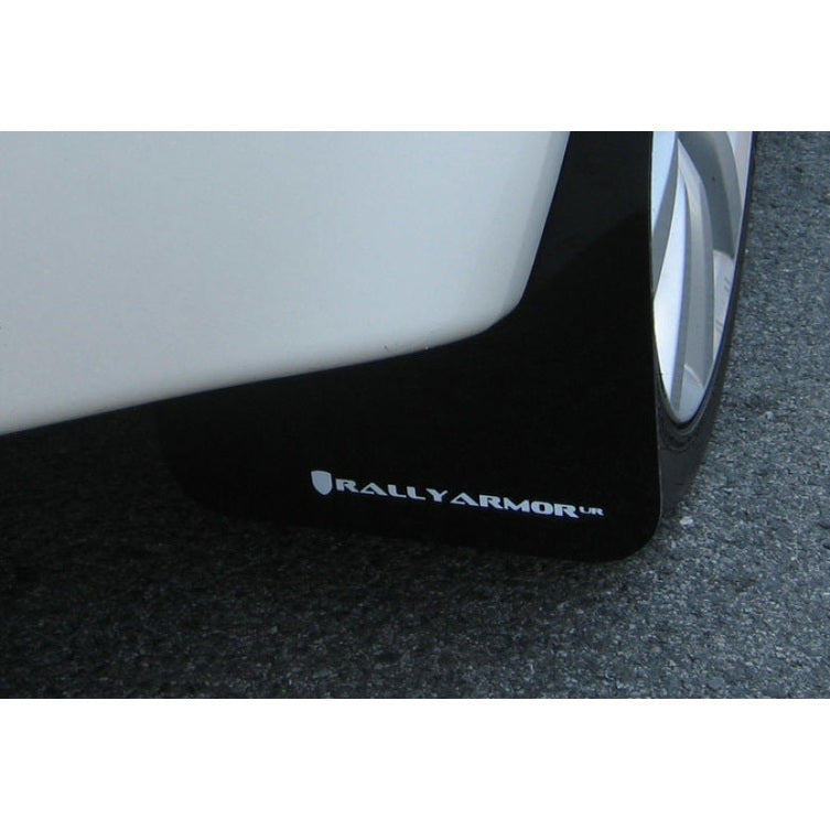 Rally Armor UR Series Black and White Logo Mud Flaps for Mitsubishi Lancer 2008-2015