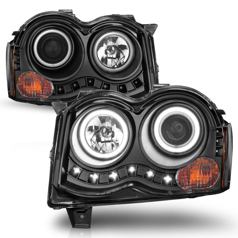 ANZO 2008-2010 Jeep Grand Cherokee Projector Headlights with Halo - Black Housing, CCFL, Pair