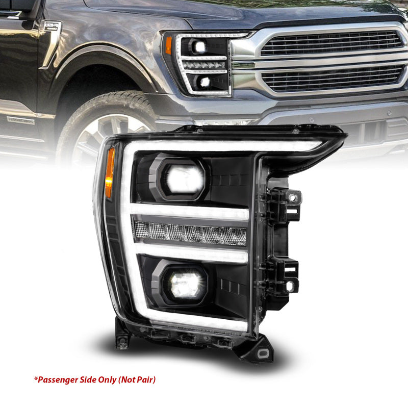 ANZO 21-23 Ford F-150 LED Projector Headlight Passenger Side with Switchback and Sequential Turn Signal - Black Housing