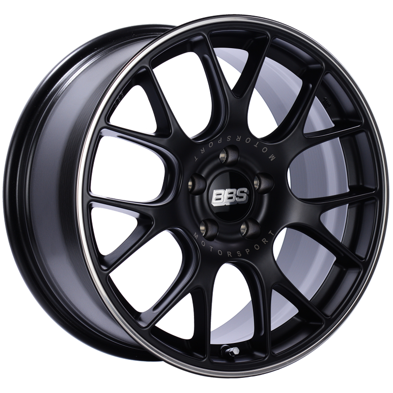 BBS CH-R 18x8.5 Satin Black Polished Wheel with Rim Protector - 5x112 Bolt Pattern, ET38, Part Number BBSCH146BPO