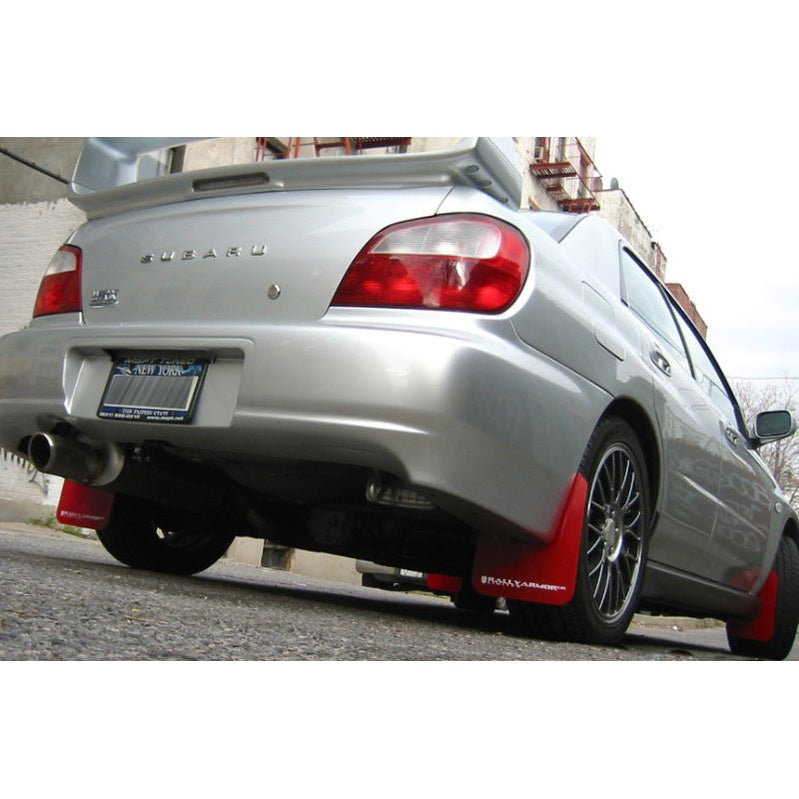 Rally Armor UR Series Red and White Logo Mud Flaps for Subaru Impreza 2004-2007