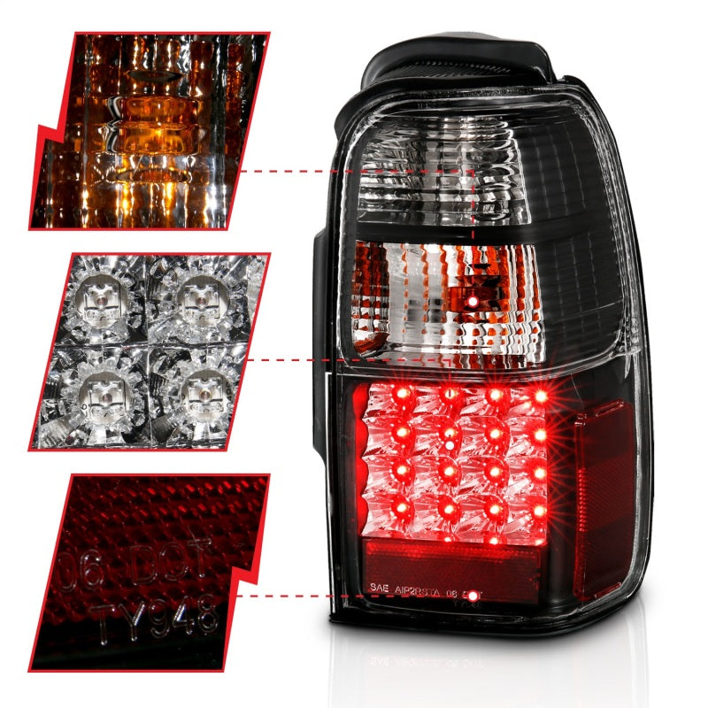 ANZO 2001-2002 Toyota 4Runner LED Tail Light Assembly with Clear Lens and Black Housing