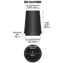 Load image into Gallery viewer, K&amp;N Engineering Universal Air Filter for Jeep Wrangler * 5-inch Flange, 6-1/2-inch Base, 4-3/8-inch Top OD, 8-3/4-inch Height