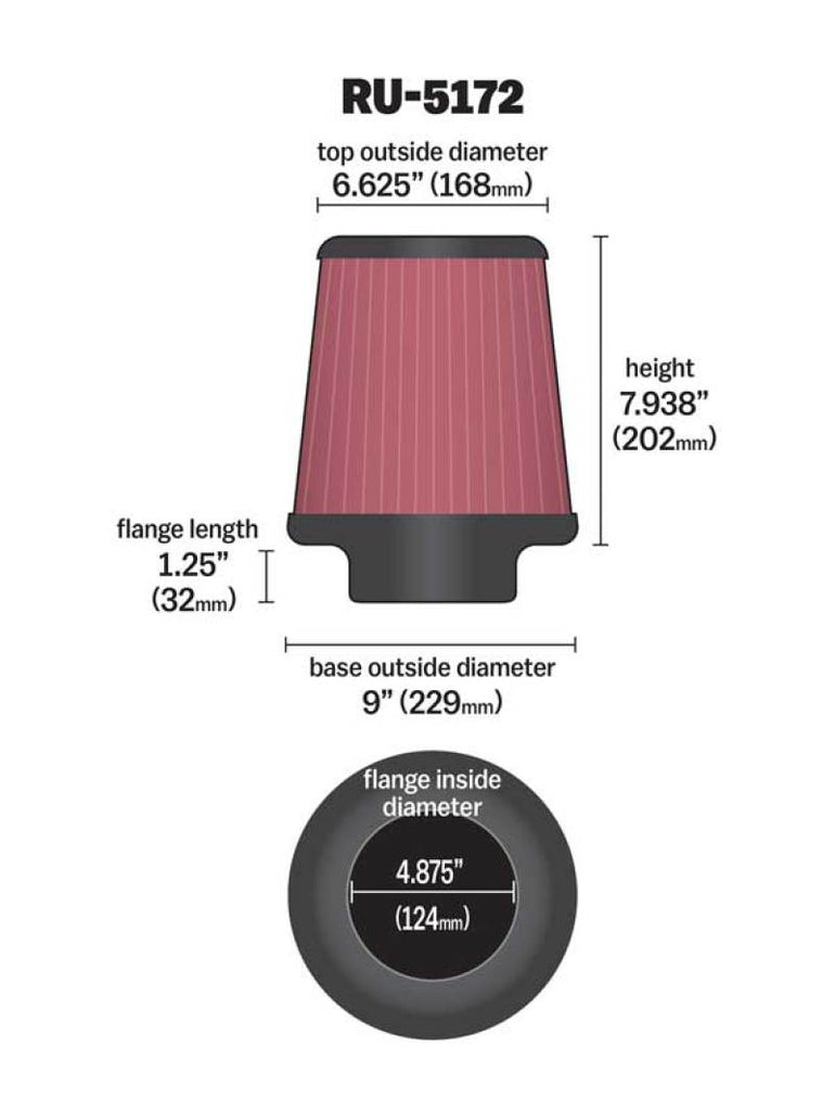 K&N Engineering Universal Rubber Round Air Filter Part Number KNNU-5172 for Automotive Applications