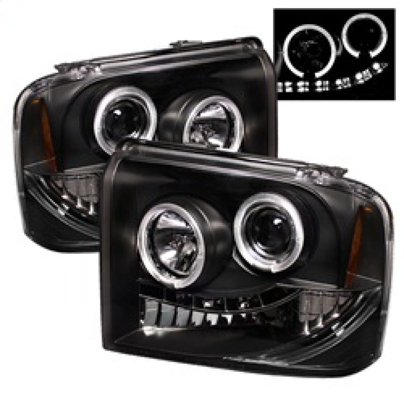 Spyder LED Halo Projector Headlights for Ford F-250/350/450 Super Duty 2005-2007 * Black with Bulbs Included