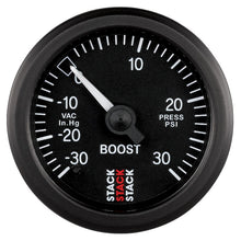 Load image into Gallery viewer, AutoMeter 52mm Stack Instruments Mechanical Boost Gauge -30 inHg to +30 PSI, Black
