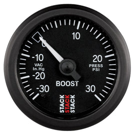 AutoMeter 52mm Stack Instruments Mechanical Boost Gauge -30 inHg to +30 PSI, Black