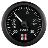 AutoMeter 52mm Stack Instruments Mechanical Boost Gauge -30 inHg to +30 PSI, Black