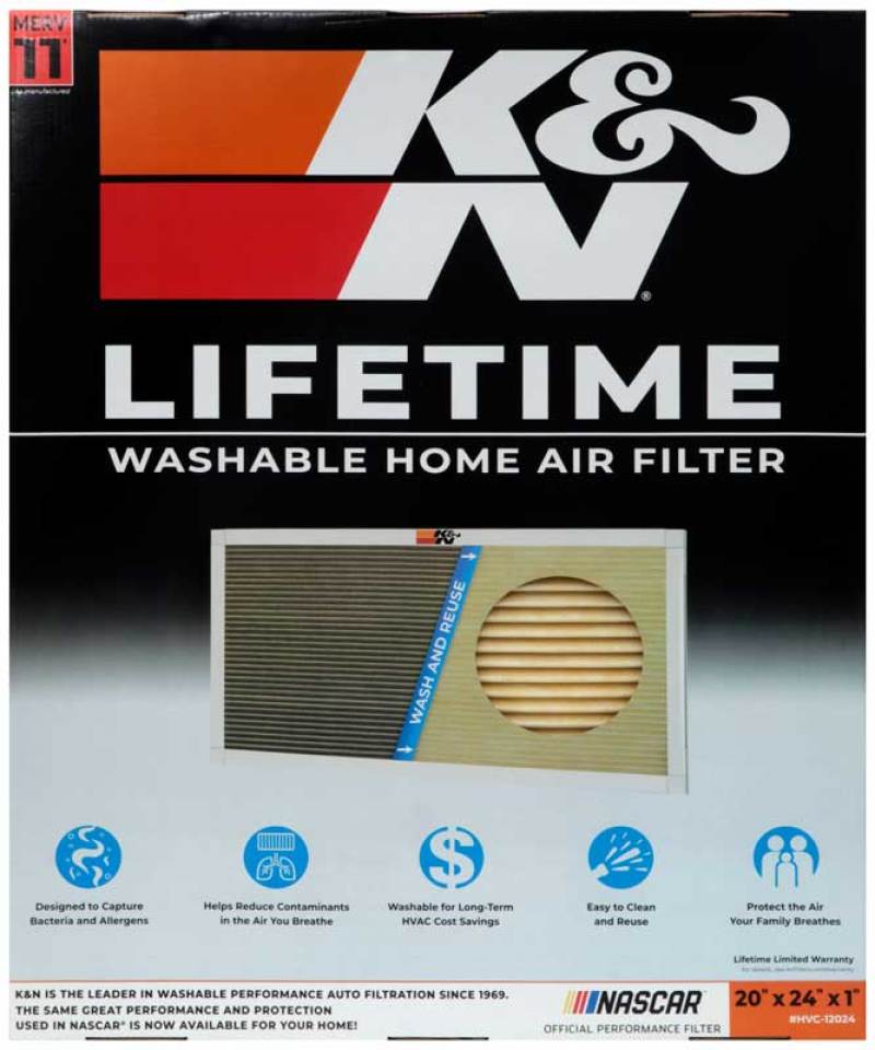 K&N Engineering HVAC Filter - 20 x 24 x 1, Reusable Pleated Synthetic Air Filter for Home and Business
