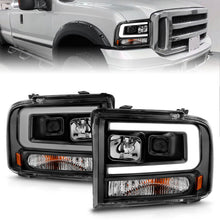 Load image into Gallery viewer, ANZO 99-04 Ford F-250/F-350/F-450 and Excursion Projector Headlights with Light Bar, Black Housing - Part ANZ111551