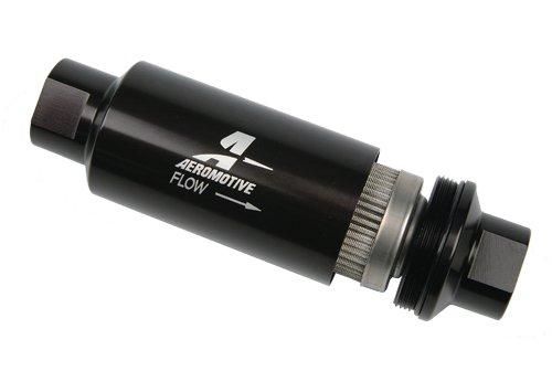 Aeromotive In-Line Fuel Filter with 40-Micron Stainless Mesh Element, ORB-10 Port, 2 Inch Diameter, Bright-Dip Black Finish