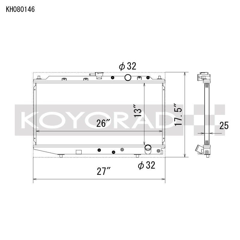 Koyo Aluminum Radiator for 1988-1991 Honda Civic and CRX EF Chassis with B-Series Engine (Manual Transmission)