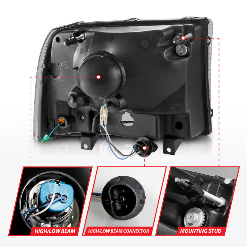 ANZO 99-04 Ford F-250/F-350/F-450 Crystal Headlights with Light Bar, Black Housing and Clear Lens