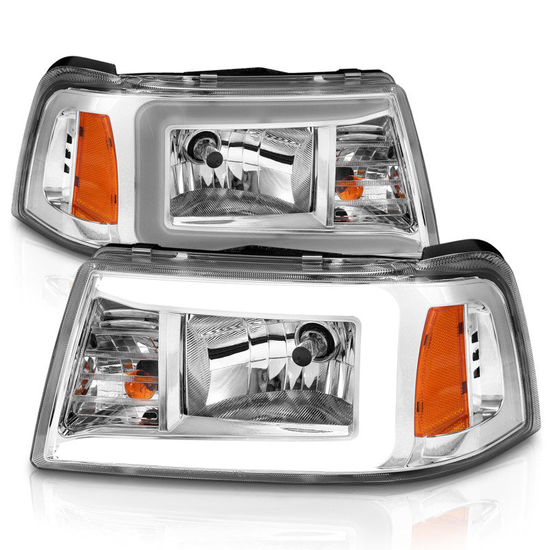 ANZO 2001-2011 Ford Ranger Crystal Headlights with Light Bar, Chrome Housing and Clear Lenses