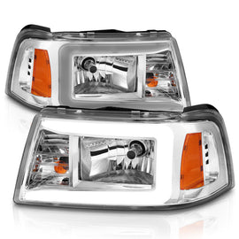 ANZO 2001-2011 Ford Ranger Crystal Headlights with Light Bar, Chrome Housing and Clear Lenses