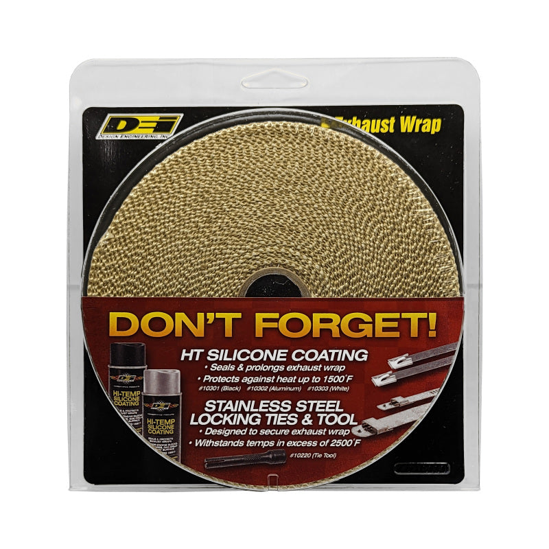 DEI Exhaust Wrap 2in x 50ft Tan with Stainless Steel Locking Ties for Improved Performance and Heat Management