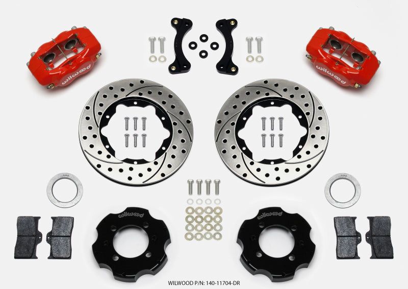 Wilwood Forged Dynalite Front Hat Kit for 2001-2003 Mazda Miata * 11-inch Drilled Rotors with Red Finish