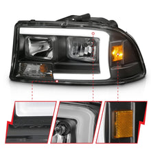 Load image into Gallery viewer, ANZO 97-04 Dodge Dakota/Durango Crystal Headlight Set with Light Bar, Black Housing
