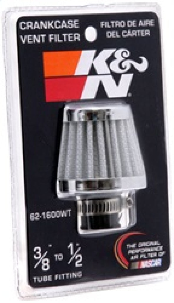 K&N Engineering 62-1600WT Cone-Shaped Crankcase Vent Filter with Chrome Top and Base