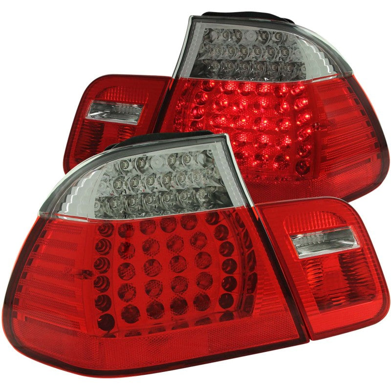 ANZO 1999-2001 BMW 3 Series E46 LED Tail Light Assembly Pair - Red and Clear Lens, Plug and Play Design