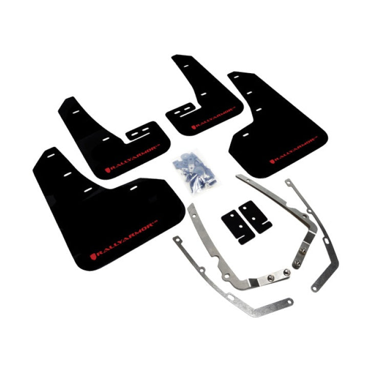 Rally Armor 15-21 MKVII Volkswagen Golf/GTI Black UR Mud Flap with Red Logo Part Number RALMF37-UR-BLK/RD