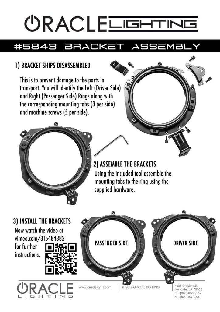 Oracle Lighting Adjustable 7-Inch Headlight Brackets for Jeep Wrangler JL and Gladiator JT