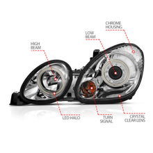 Load image into Gallery viewer, ANZO 1998-2005 Lexus GS300 &amp; GS430 Projector Headlights with Halo, Chrome Housing, Clear Lens, Pair