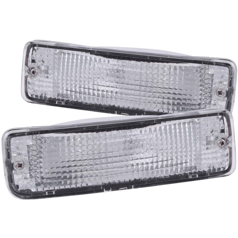 ANZO 1989-1995 Toyota Pickup Euro Parking Lights with Clear Lenses, Chrome Housing, and Amber Reflectors