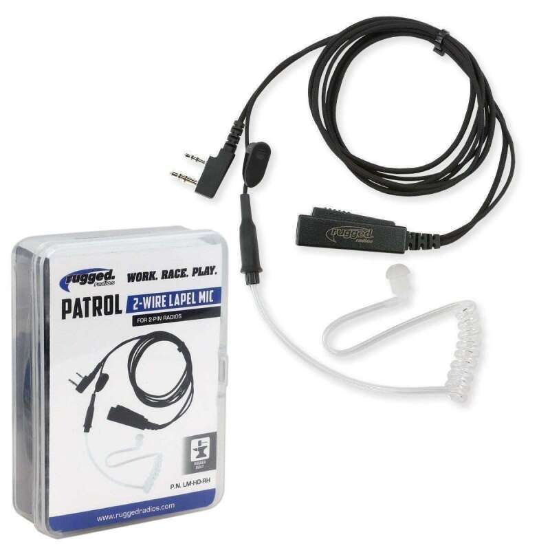 Rugged Radios RGDLH-HD-RH 2-Wire Lapel Microphone with Acoustic Tube for Handheld Radios