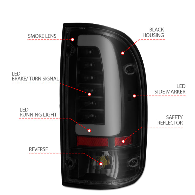 ANZO 1995-2000 Toyota Tacoma LED Taillights with Smoke Lens and Black Housing (Pair)