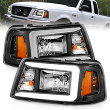Load image into Gallery viewer, ANZO 2001-2011 Ford Ranger Crystal Headlights with Light Bar, Black Housing and Clear Lens