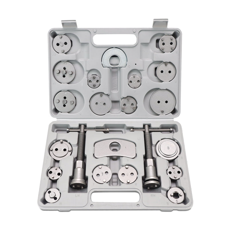 Mishimoto Brake Caliper Piston Wind Back Tool Kit — 22-Piece Automotive Brake Service Set with 18 Adapters and Durable Carbon Steel Construction