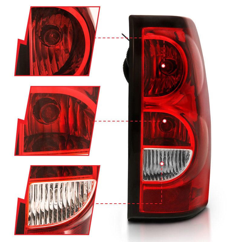 ANZO 2004-2007 Chevy Silverado Tail Light Assembly with Red/Clear Lens and Black Trim
