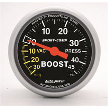 Load image into Gallery viewer, AutoMeter Sport-Comp 52mm 45 PSI Mechanical Boost Gauge for Automotive Performance