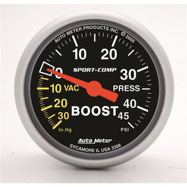 AutoMeter Sport-Comp 52mm 45 PSI Mechanical Boost Gauge for Automotive Performance