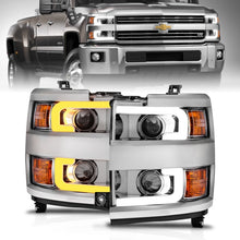 Load image into Gallery viewer, ANZO Projector Headlights for 2015-2016 Chevrolet Silverado 2500HD &amp; 3500HD, Chrome with Clear Lens and Switchback Plank Style