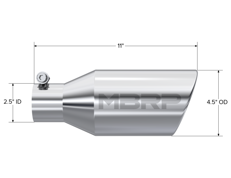 MBRP Universal Exhaust Tip 4.5 inch O.D. Angle Rolled End T304 Stainless Steel, 2.5 inch Inlet, 11 inch Length