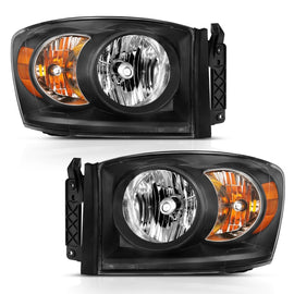 ANZO 2006-2009 Dodge Ram 1500 Crystal Headlight Set with Black and Amber Housing – Part Number ANZ111427