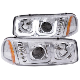 ANZO 1999-2006 GMC Sierra 1500 Projector Headlights with U-Bar, Chrome Housing and Clear Lens Pair