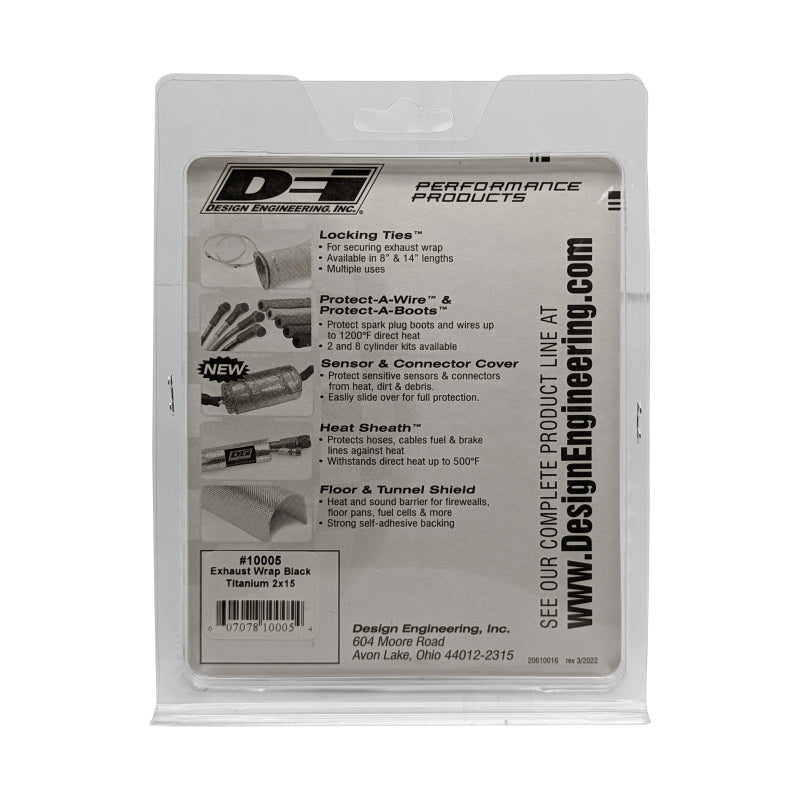DEI Black Titanium Exhaust Wrap 2-inch x 15-foot - High-Performance Thermal Protection for Automotive Exhaust Systems