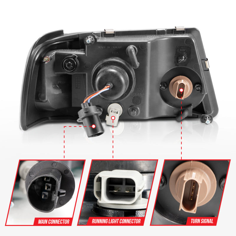 ANZO 2001-2011 Ford Ranger Crystal Headlights with Light Bar, Black Housing and Clear Lens