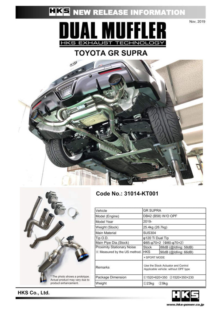 HKS 2019+ Toyota GR Supra Dual Hi-Power Titanium Tip Catback Exhaust - Part #hks31014-KT001