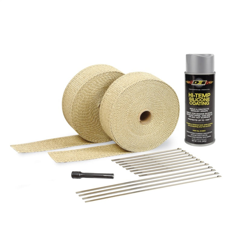 DEI Exhaust Wrap Kit - Tan Exhaust Wraps with Aluminum HT Silicone Coating and Locking Ties