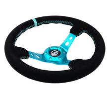 Load image into Gallery viewer, NRG Reinforced Steering Wheel 350mm Black Suede with Teal Center Mark and Stitching * Part Number nrgRST-006S-TL