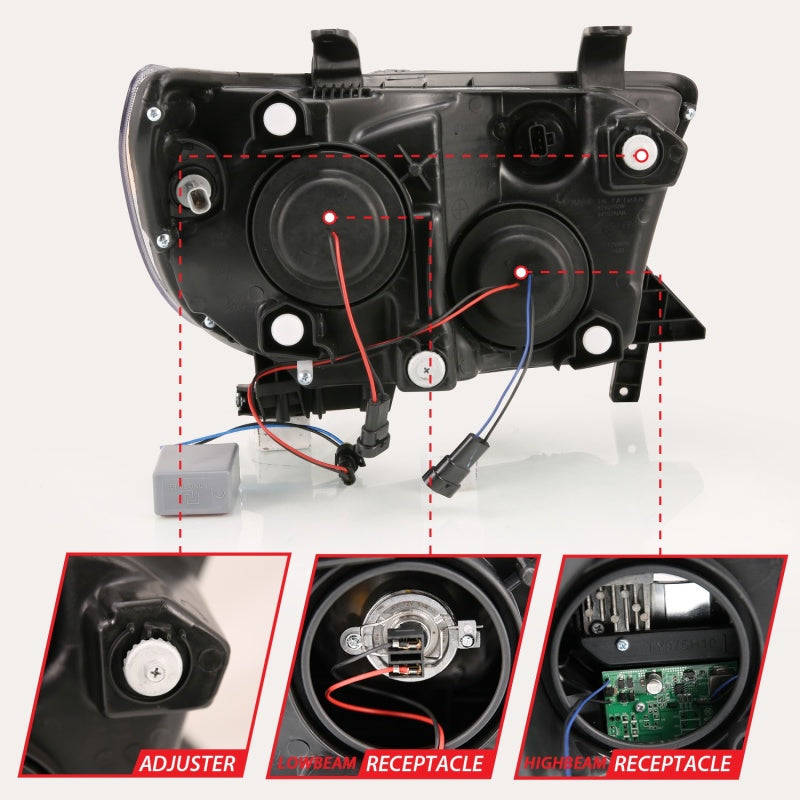 ANZO Part No. anz111447 Toyota Tundra & Sequoia Black Housing Projector Headlights with LED High Beam (Halogen Bulb Version)