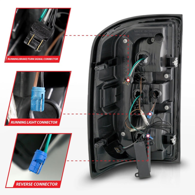 ANZO 14-18 GMC Sierra 1500 Full LED Taillights with Smoke Lens and Black Housing