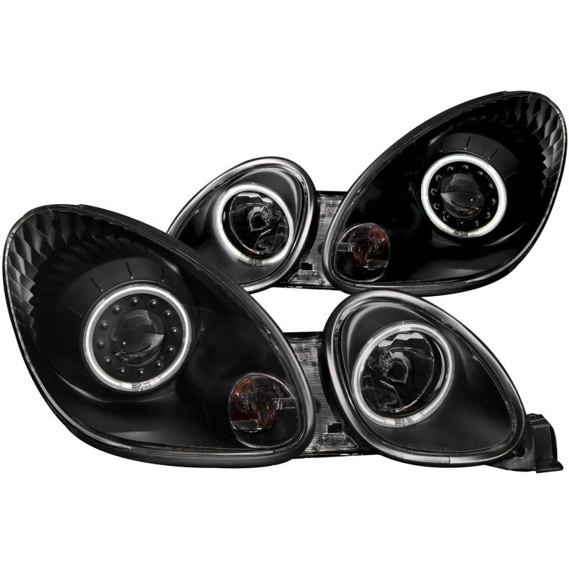 ANZO Lexus GS300 & GS430 Projector Headlight Set with Halo, Black Housing, Pair - Fits 1998-2005 Models